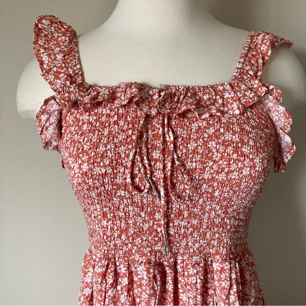 In Loom NWT Smocked Bodice Orange Floral Summer Dress Size S - Picture 3 of 8